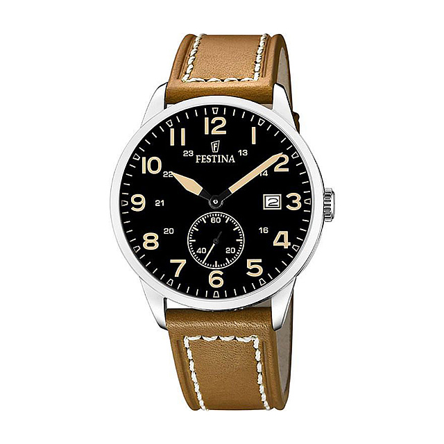 Festina Men's Black Retro Leather Watch Bracelet - B...